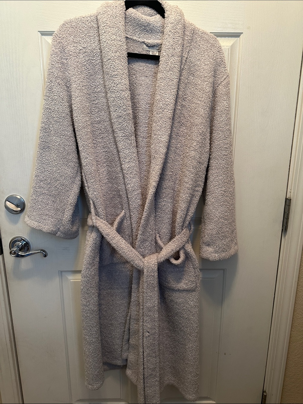 Barefoot Dreams Cozy Chic Oatmeal & Gray Shawl Collar Bathrobe Pockets Size 1